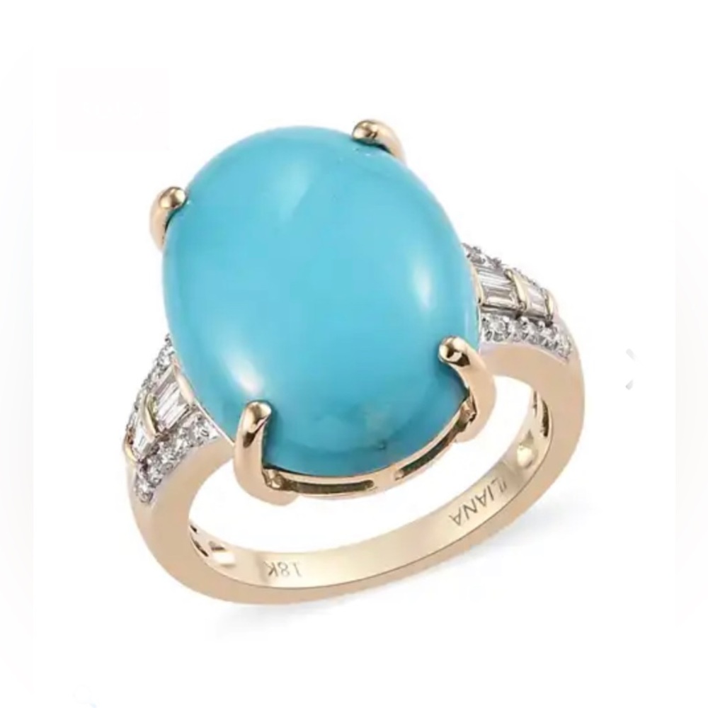 18K Yellow Gold AAA Turquoise and G-H I1 Diamond Ring 4.75 Grams 10.40 ctw